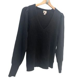 New NWOT black cozy knit ribbed v-neck sweater XXL